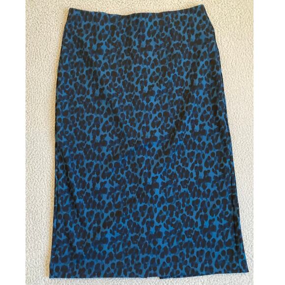 Banana Republic Midi Skirt 8 Medium Leopard Animal Print Slit Blue Y2K 80s Retro - Picture 1 of 11